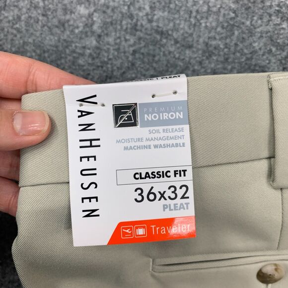 Van Heusen Traveler Pants Mens 36 Artichoke Pleated Front Classic Fit Non Iron - Picture 11 of 16